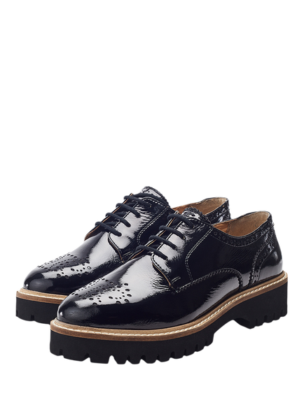 Moda in Pelle Evranna Patent Leather Chunky Brogues, Black - view 2, Black