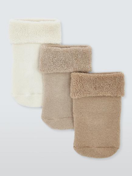 John Lewis Baby Neutral Terry Cotton Blend Socks, Pack of 3, Natural, Natural