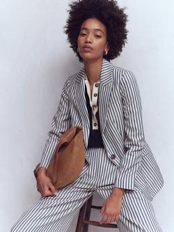 Boden Woodbridge Stripe Relaxed Fit Blazer, Blue/Ivory - view 2, Blue/Ivory