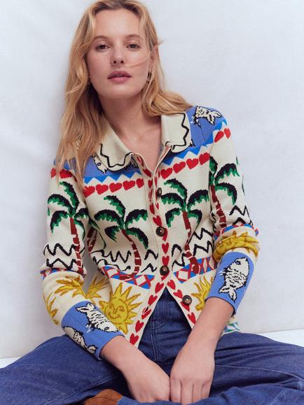 Boden Jacquard Knit Shacket, Warm Ivory, Warm Ivory