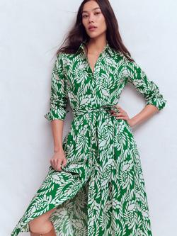 Boden Alexa Leaves Shirt Midi Dress, Green/Multi, Green/Multi