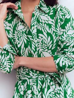 Boden Alexa Leaves Shirt Midi Dress, Green/Multi - view 2, Green/Multi