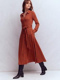 Boden Marcia Spot Jersey Shirt Dress, Orange/Navy, Orange/Navy