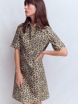 Boden Zia Leopard Print Denim Shift Dress, Milk/Multi, Milk/Multi