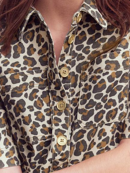 Boden Zia Leopard Print Denim Shift Dress, Milk/Multi - view 2, Milk/Multi