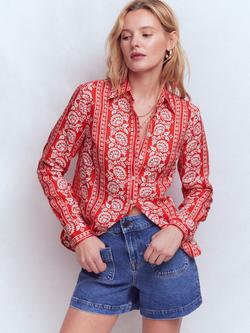 Boden Sienna Floral Pure Linen Shirt, Red/Multi, Red/Multi