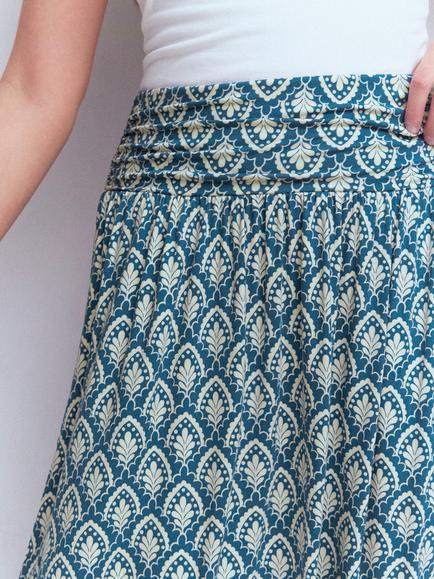 Boden Rosaline Petal Terrace Skirt containing LENZING™ ECOVERO™ Viscose, Blue/Multi - view 2, Blue/Multi