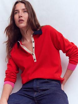 Boden Henley Button Neck Long Sleeve Top, Red, Red