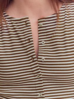 Boden Evie Ribbed Puff Sleeve Top, Soil/Ivory - view 2, Soil/Ivory