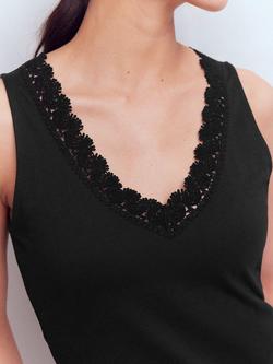 Boden Flora Lace Trim Vest Top, Black Beauty - view 2, Black Beauty