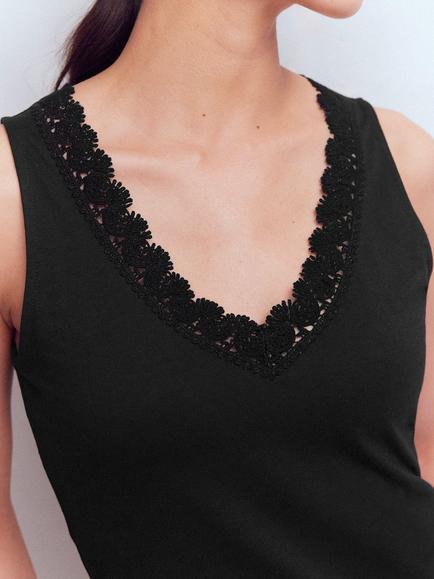 Boden Flora Lace Trim Vest Top, Black Beauty - view 2, Black Beauty