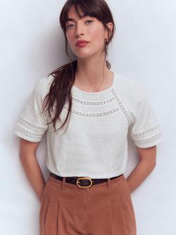 Boden Poppy Lace Trim T-Shirt, Pink, White