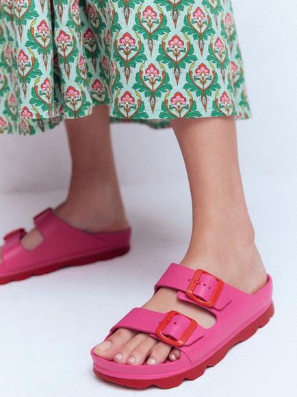 Boden Lyla Double Buckle Slider Sandals, Pink/Red - view 2, Pink/Red
