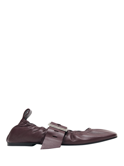ALOHAS Sarea Leather Statement Buckle Ballerina Pumps, Red Burgundy, Red Burgundy