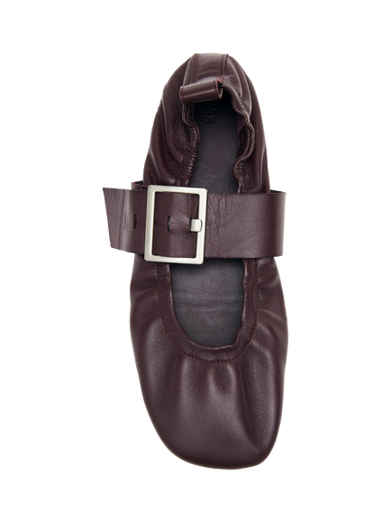 ALOHAS Sarea Leather Statement Buckle Ballerina Pumps, Red Burgundy - view 2, Red Burgundy