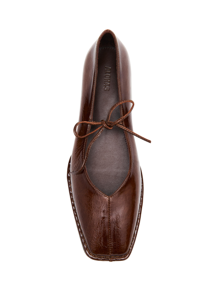 ALOHAS Sway Patent Leather Ballerina Pumps, Brown - view 2, Brown