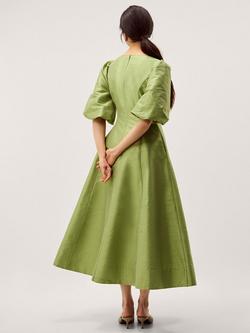 Monsoon Beatrice Puff Sleeve Midi Dress, Light Green - view 2, Light Green
