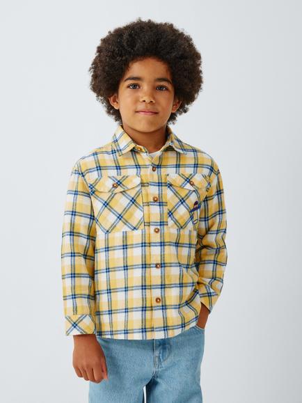John Lewis Kids' UFO Check Long Sleeve Shirt, Yellow/Blue, Yellow/ Blue
