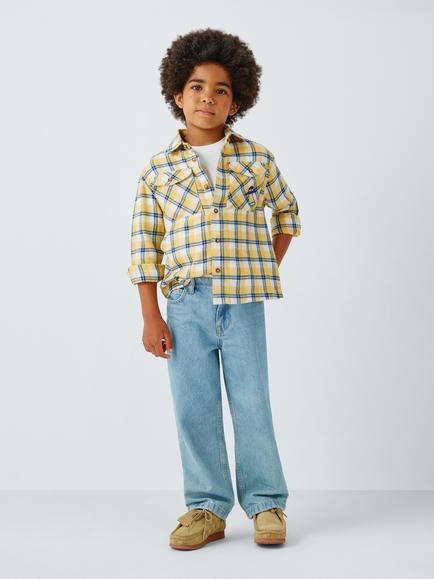 John Lewis Kids' UFO Check Long Sleeve Shirt, Yellow/Blue - view 2, Yellow/ Blue