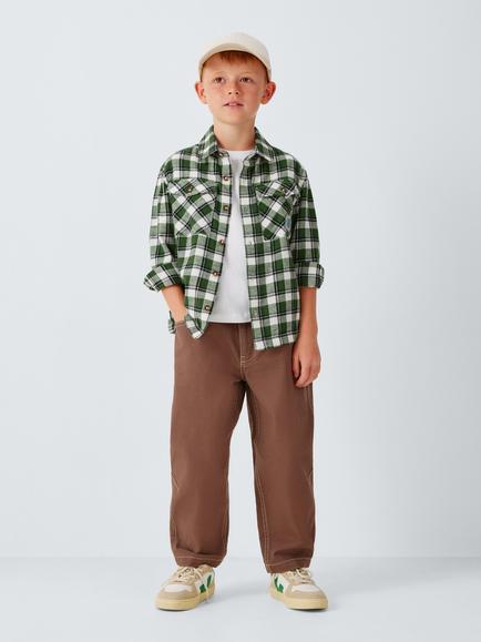 John Lewis Kids' Planet Check Long Sleeve Shirt, Green - view 2, Green