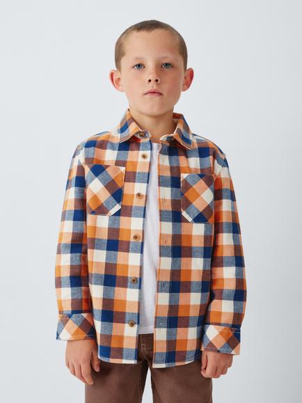 John Lewis Kids' Check Long Sleeve Shirt, Orange, Orange