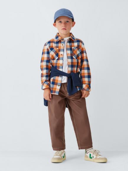 John Lewis Kids' Check Long Sleeve Shirt, Orange - view 2, Orange