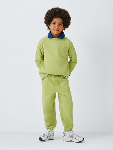 John Lewis Kids' Optic Jersey Joggers, Green - view 2, Green
