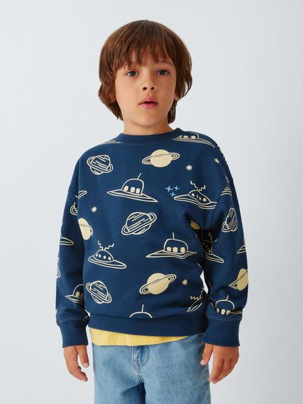 John Lewis Kids' Space Print Sweatshirt, Estate Blue, Estate Blue