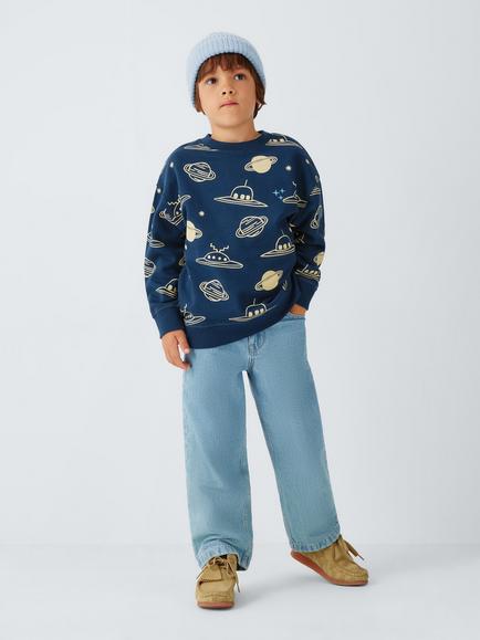John Lewis Kids' Space Print Sweatshirt, Estate Blue - view 2, Estate Blue