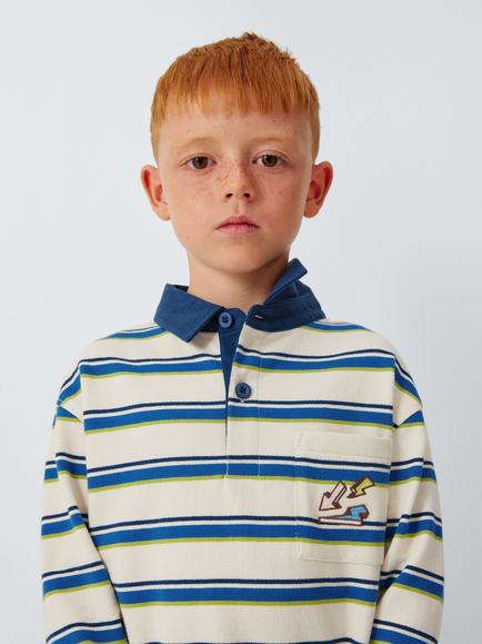 John Lewis Kids' Striped Badge Long Sleeve Polo Shirt, Multi - view 2, Multi