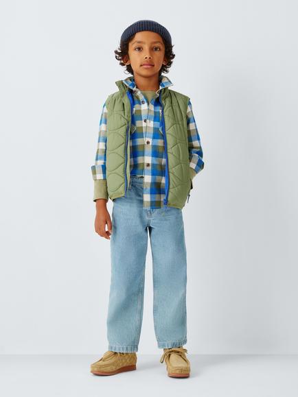 John Lewis Kids' Check Slub Cotton Long Sleeve Shirt, Skydiver - view 2, Skydiver