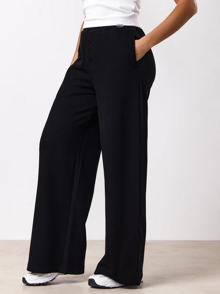 Gym King Textured Mid Rise Wide Leg Trousers, Black, Black