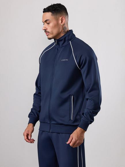 Gym King Core Piped Full Zip Funnel Track Top, Navy, Navy