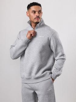 Gym King Fundamental Linear Quarter Zip Jumper Top, Grey Marl
