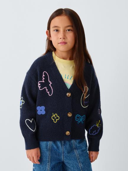 John Lewis Kids' Embroidered V-Neck Cardigan, Multi, Multi