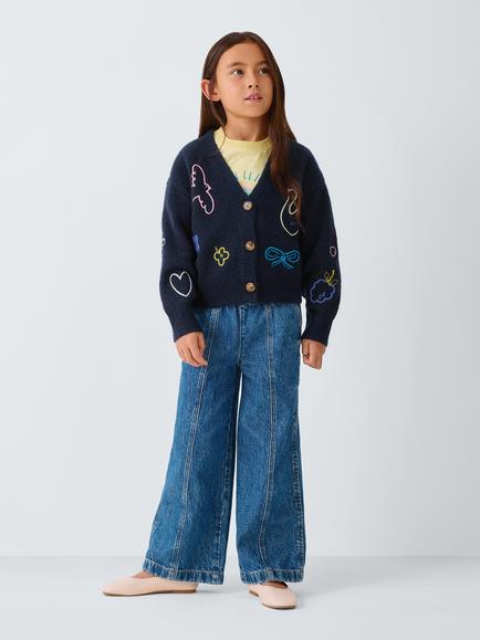 John Lewis Kids' Embroidered V-Neck Cardigan, Multi - view 2, Multi