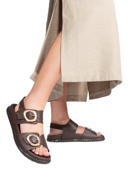 Jones Bootmaker Juneau Leather Buckled Sandals - view 2, Chocolate