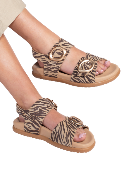 Jones Bootmaker Juneau Leather Buckled Sandals - view 2, Zebra