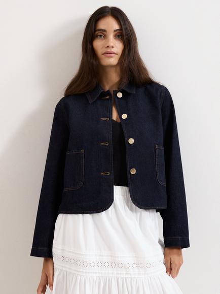 Phase Eight Indira Denim Jacket, Dark Blue Wash, Dark Blue Wash