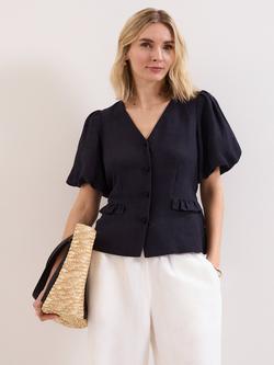 Phase Eight Audrey Tie Waist Linen Rich Shirt, Navy, Navy
