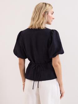 Phase Eight Audrey Tie Waist Linen Rich Shirt, Navy - view 2, Navy