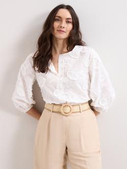 Phase Eight Daisy Textured Long Sleeve Blouse, White, White
