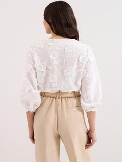 Phase Eight Daisy Textured Long Sleeve Blouse, White - view 2, White