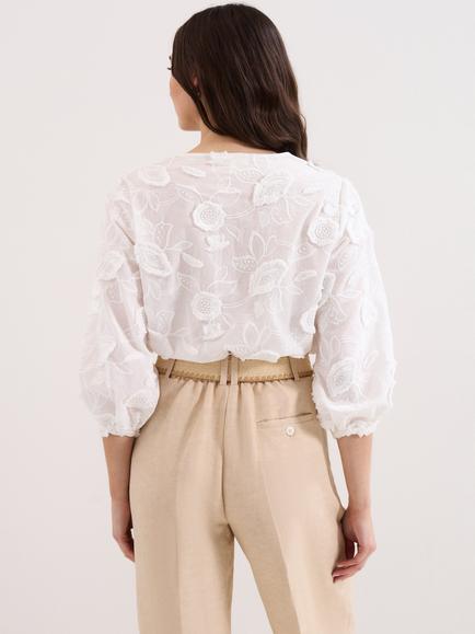 Phase Eight Daisy Textured Long Sleeve Blouse, White - view 2, White
