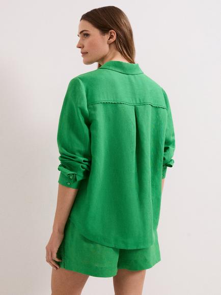 Phase Eight Sloane Scallop Detail Linen Rich Shirt, Green - view 2, Green
