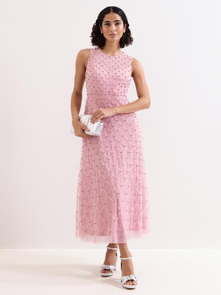 Phase Eight Leandra Beaded Midaxi Dress, Pale Pink, Pale Pink