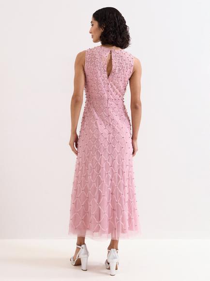 Phase Eight Leandra Beaded Midaxi Dress, Pale Pink - view 2, Pale Pink