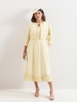 Phase Eight Wilda Embroidered Midi Dress containing LENZING™ ECOVERO™ Viscose , Pale Yellow, Pale Yellow