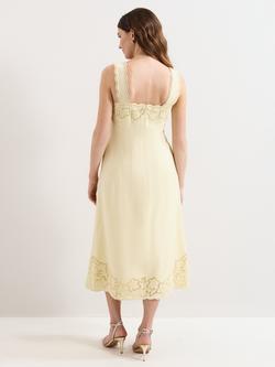 Phase Eight Wilda Embroidered Midi Dress containing LENZING™ ECOVERO™ Viscose , Pale Yellow - view 2, Pale Yellow