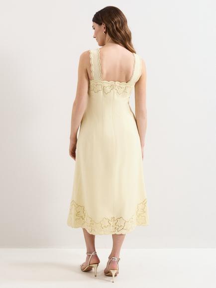 Phase Eight Wilda Embroidered Midi Dress containing LENZING™ ECOVERO™ Viscose , Pale Yellow - view 2, Pale Yellow